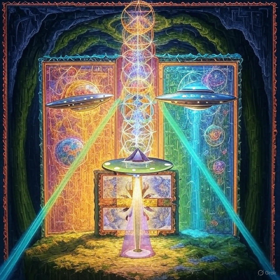 A UFO portal surrounded by a bright light