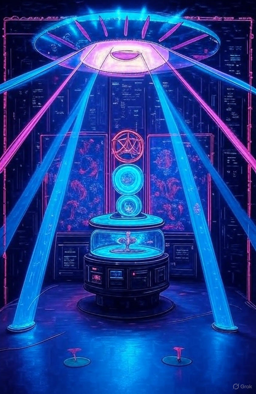 A UFO portal surrounded by a bright light